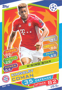 Kingsley Coman Bayern Munchen 2016/17 Topps Match Attax CL Rising Star #BAY16